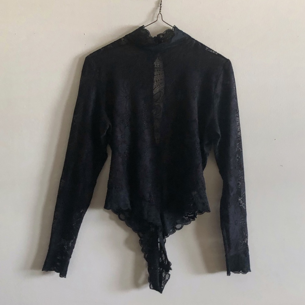 Vintage Frederick’s of Hollywood Sheer Floral Lace Long Sleeve Bodysuit